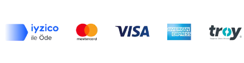 Iyzico, Mastercard, Visa, American Express ve Troy ödeme sistemleri logoları